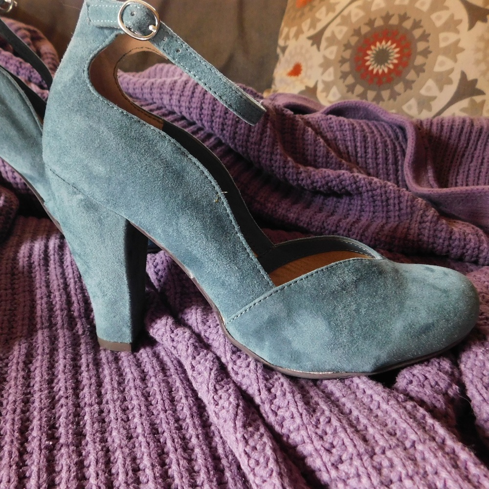 Seychelles Teal Suede Pumps with Ankle Strap